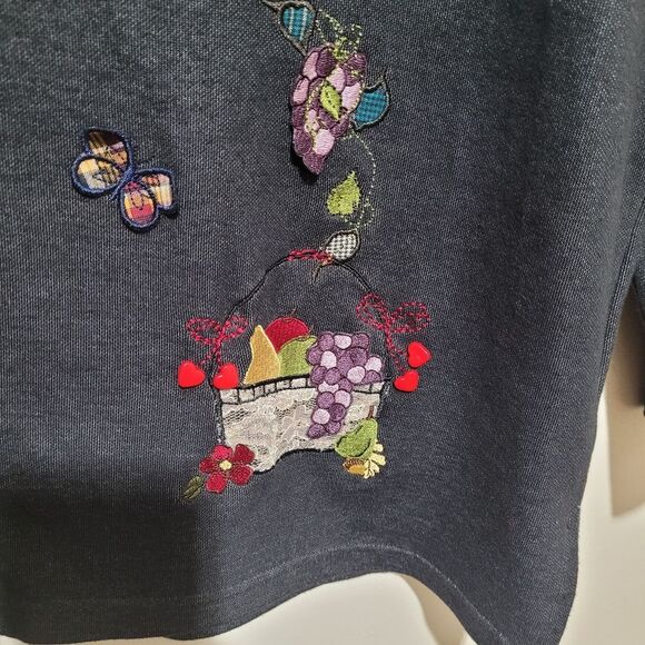 Karen Scott Applique Butterflies Grapes Knit Cardigan Shirt Womens Size XL - Picture 4 of 8
